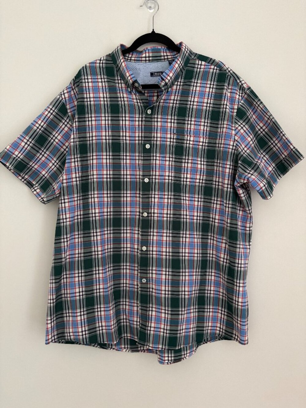 IZOD Men’s Plaid Short Sleeve Button Down Shirt Preppy Business Casual XXL